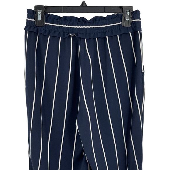 Zara Trafaluc Relaxed Tapered Leg Vertical Stripe Crop Pants Tie Waist Navy XS - Picture 6 of 10